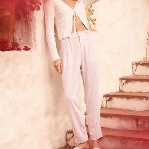 Abercrombie & Fitch Long Linen-blend Pleated Tapered Pants Beige Gingham Size L